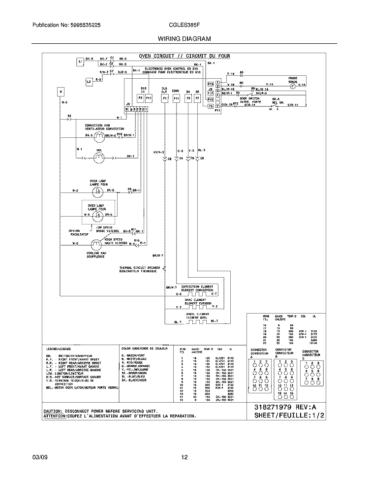 WIRING DIAGRAM Diagram and Parts List for CGLES385FB5  Frigidaire Wall Oven