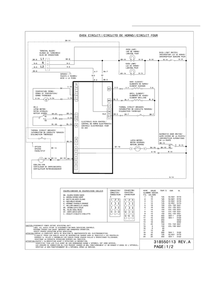 Wiring Diagram Diagram and Parts List for FFES3025LBD  Frigidaire Range