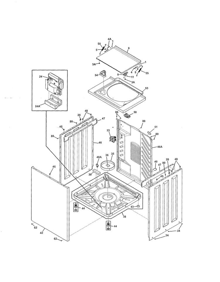 Lower Cabinet/top Diagram and Parts List for FFLE1011MW2  Frigidaire Washer Dryer Combo
