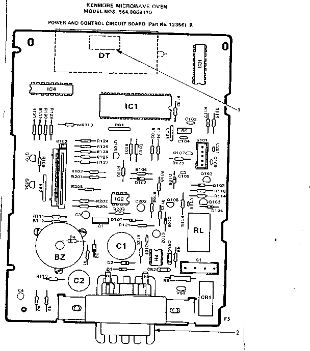 Power And Control Circuit Board Part No. 12356r Diagram and Parts List for 5648858410  Kenmore Microwave