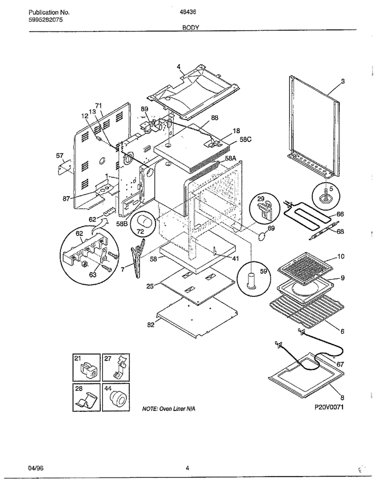 Body Diagram and Parts List for 484367A  Frigidaire Range