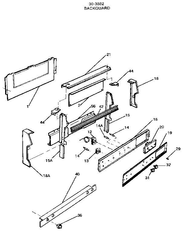 Backguard Diagram and Parts List for 30-3882  Tappan Range