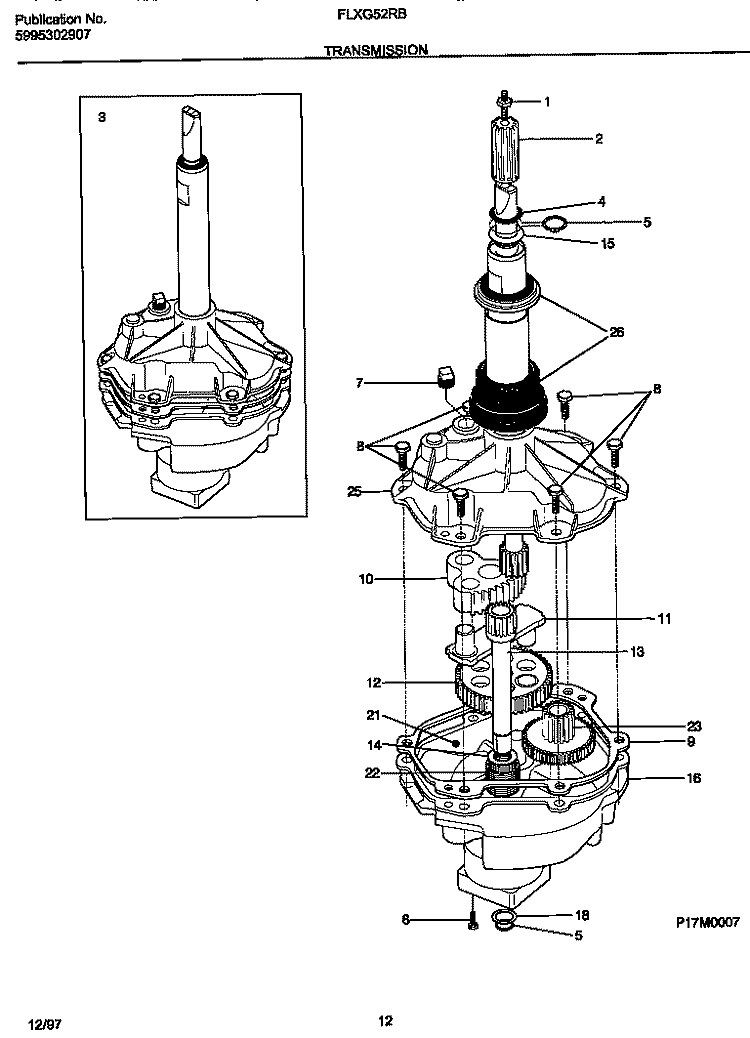 TRANSMISSION Diagram and Parts List for FLXG52RBS5  Frigidaire Washer Dryer Combo