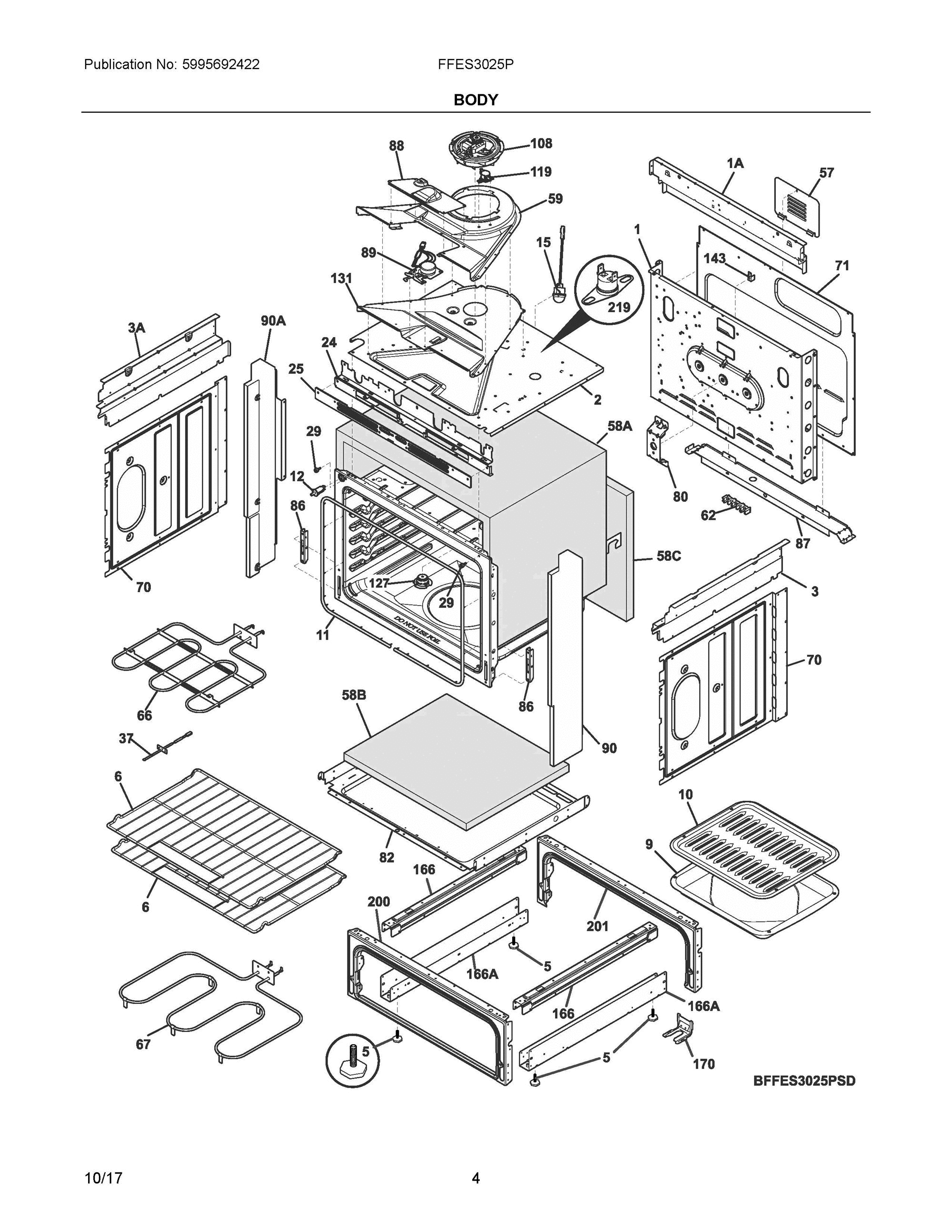 03 - BODY Diagram and Parts List for FFES3025PBK  Frigidaire Range