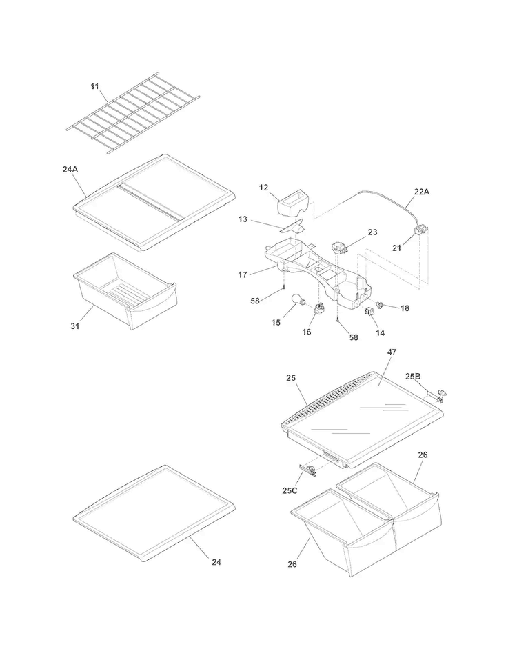Shelves Diagram and Parts List for DFHT1843PS1  Frigidaire Refrigerator