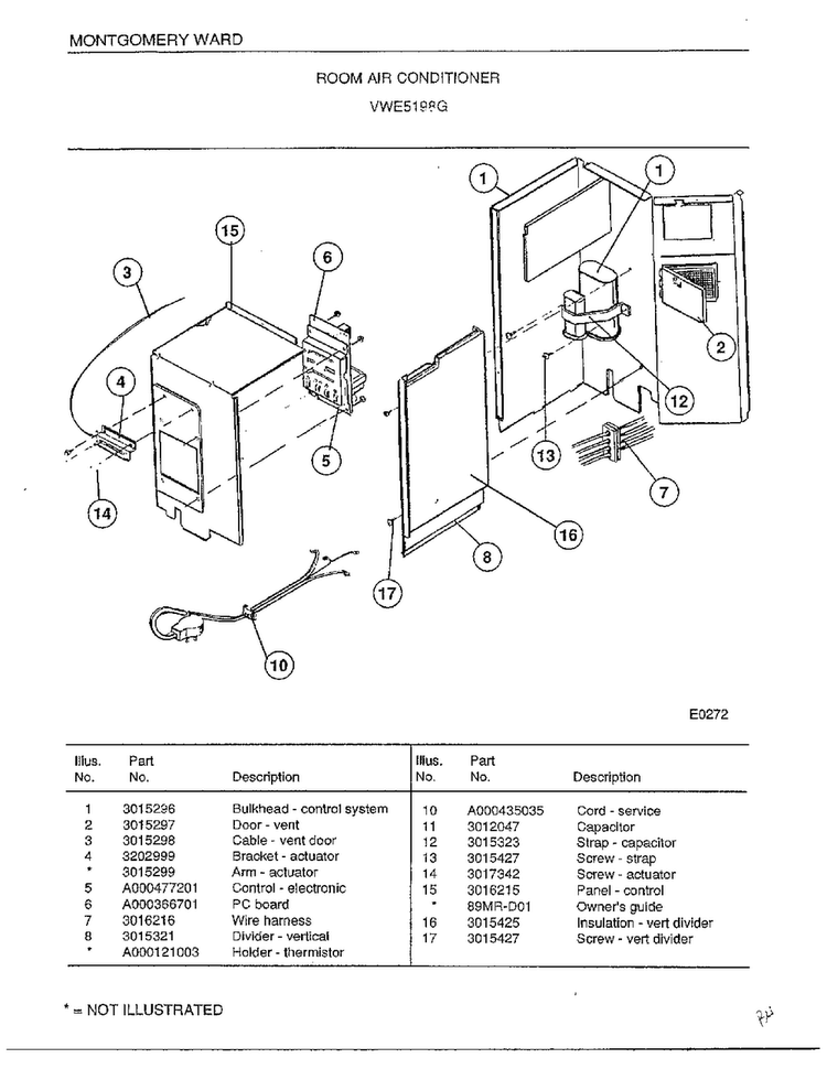 Room Air Conditioner Page 2 Diagram and Parts List for 5198G  Frigidaire Air Conditioner