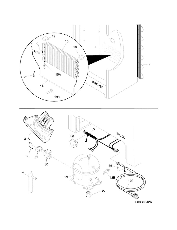 System Diagram and Parts List for FFFH20F2QWB  Frigidaire Freezer