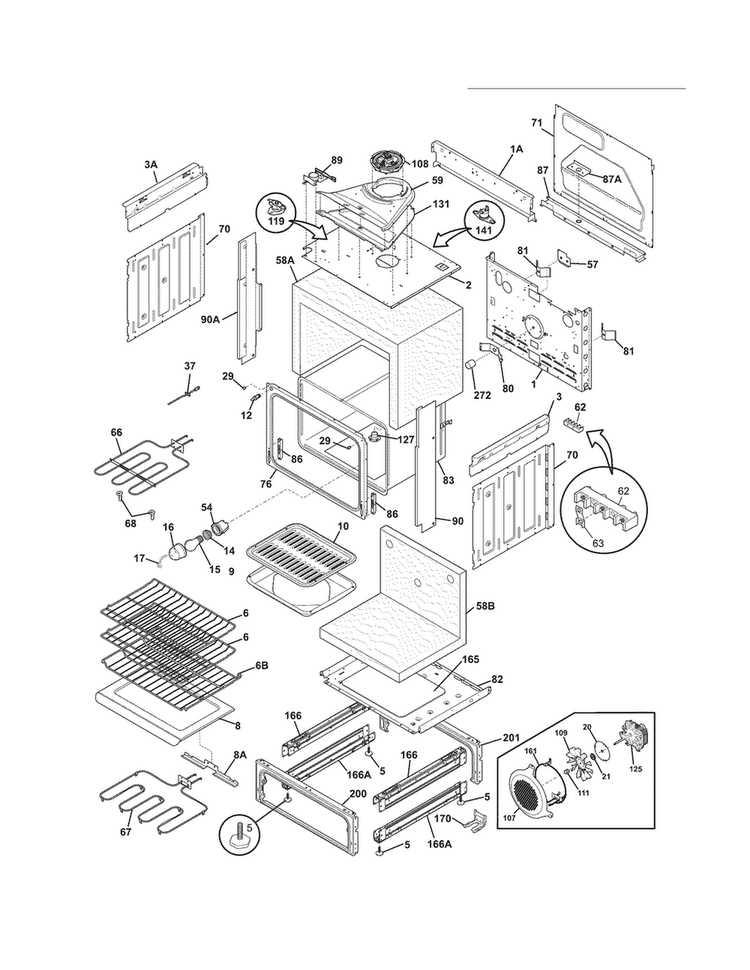 Body Diagram and Parts List for FGES3045KWD  Frigidaire Range