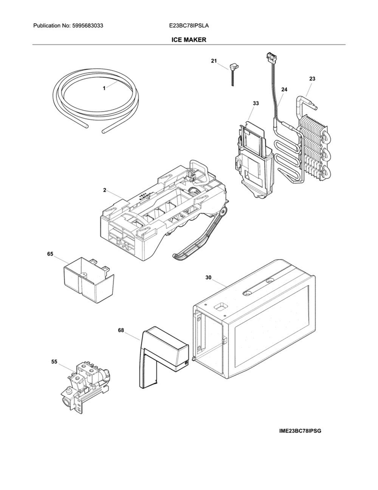 Ice Maker Diagram and Parts List for E23BC78IPSLA  Electrolux Refrigerator