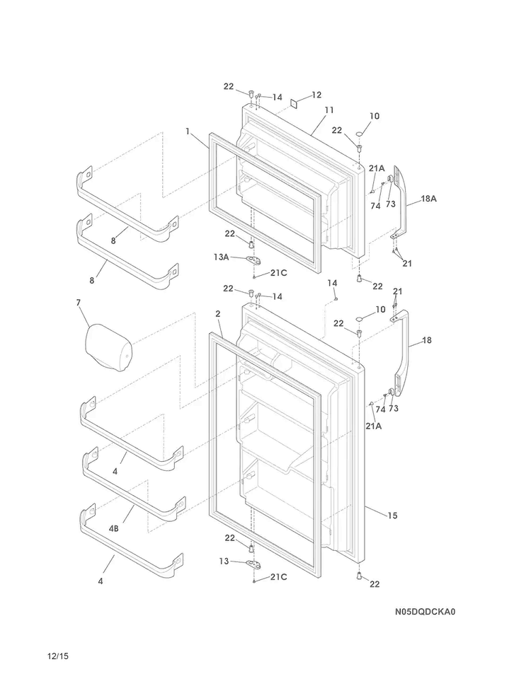 Doors Diagram and Parts List for 25370509413  Kenmore Refrigerator