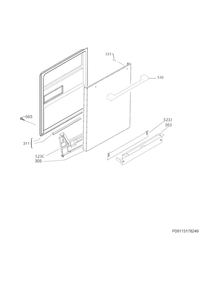 Door Diagram and Parts List for E24ID74QPS0A  Electrolux Dishwasher