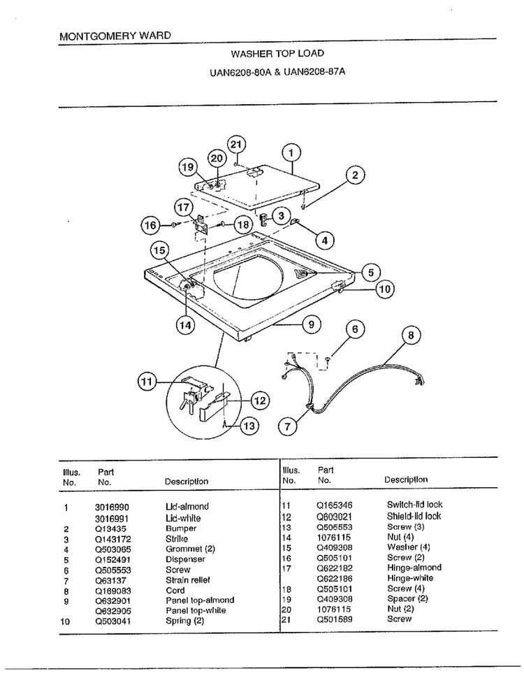 Washer Top Load Page 2 Diagram and Parts List for 6208A  Frigidaire Washer