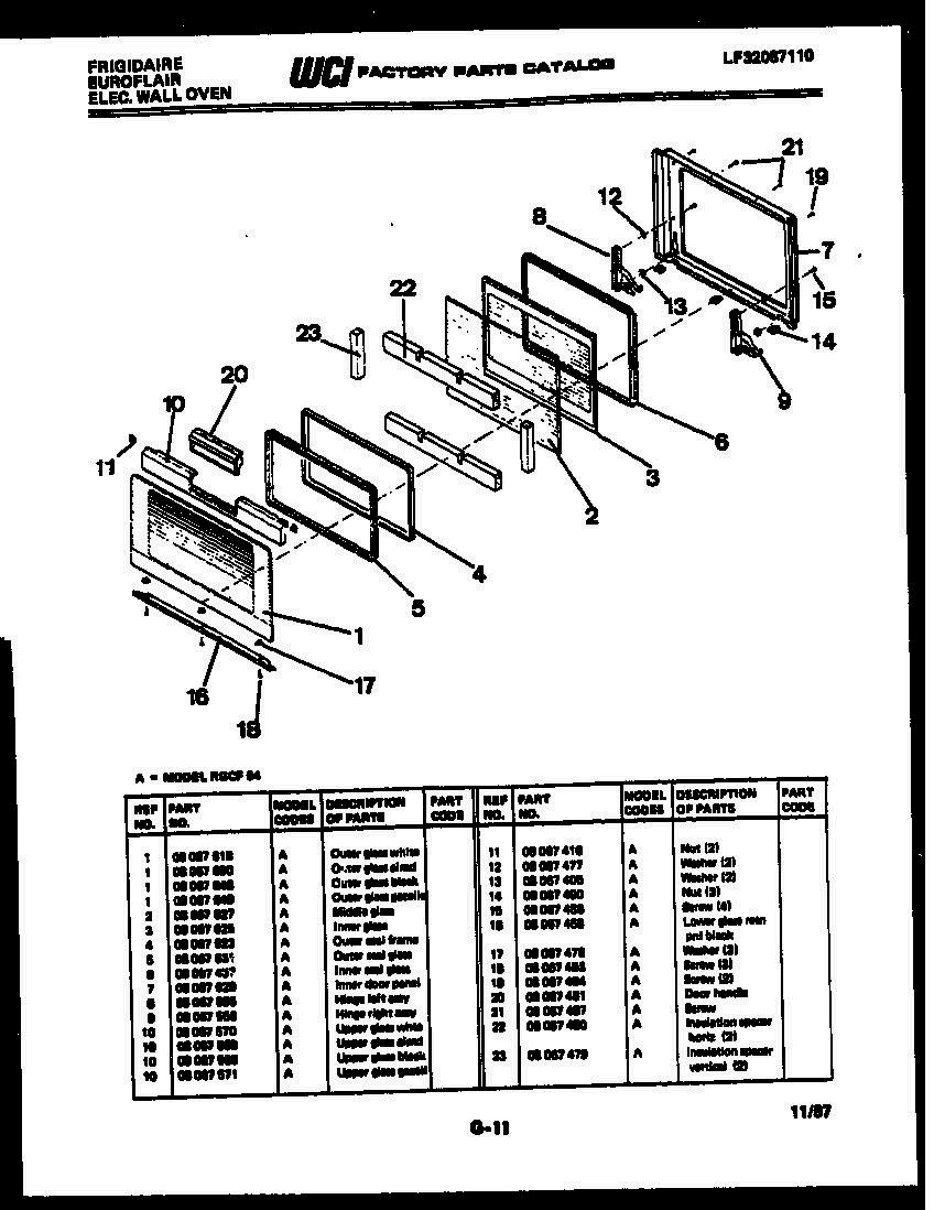 07 - DOOR PARTS Diagram and Parts List for RGCF94EWBLACK  Frigidaire Range