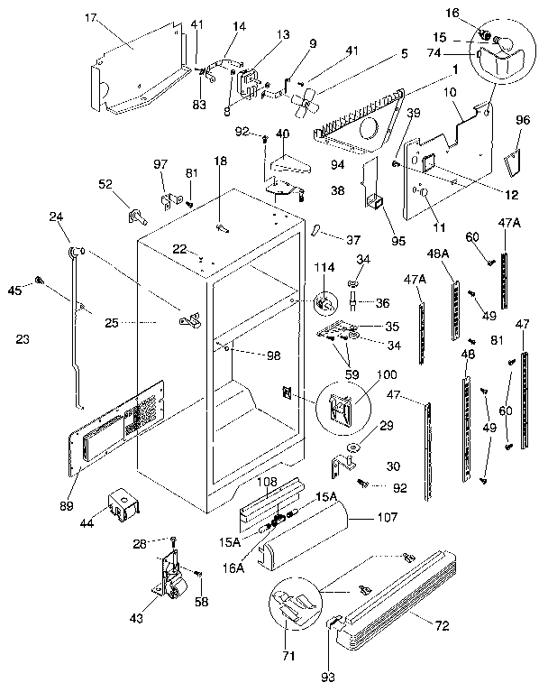 Cabinet Parts Diagram and Parts List for FRT22RHAW0 Z0 Frigidaire Refrigerator