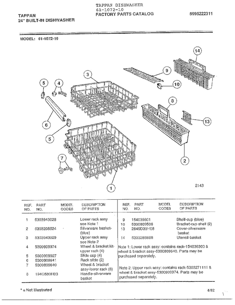 24" Built-in Dishwasher Page 9 Diagram and Parts List for 61-1072-10  Frigidaire Dishwasher