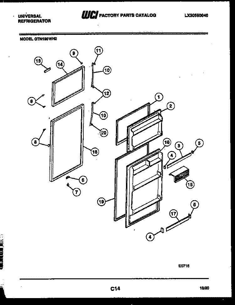 DOOR PARTS Diagram and Parts List for GTN198CH2  Frigidaire Refrigerator