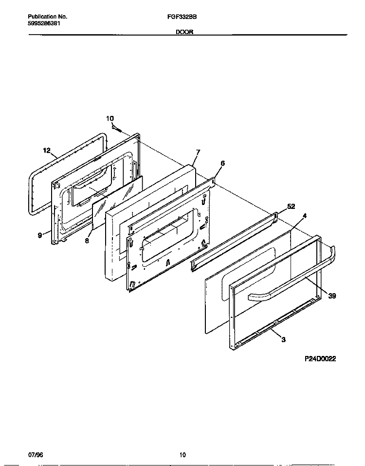 DOOR Diagram and Parts List for FGF332BBWC  Frigidaire Range