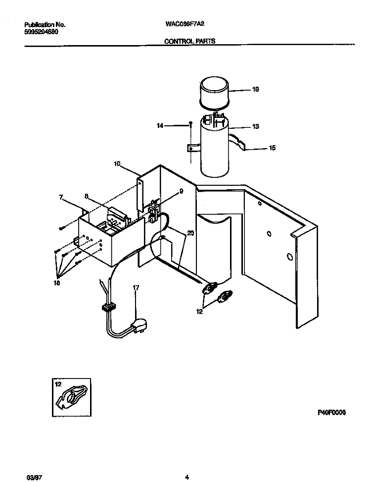CONTROL PARTS Diagram and Parts List for WAC066F7A2  Frigidaire Air Conditioner