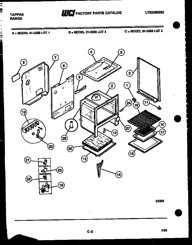 BODY PARTS Diagram and Parts List for 31-2208-00-03  Tappan Range