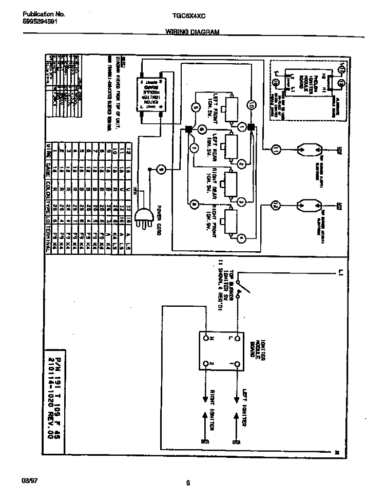 WIRING DIAGRAM Diagram and Parts List for TGC6X4XCC3  Tappan Cooktop