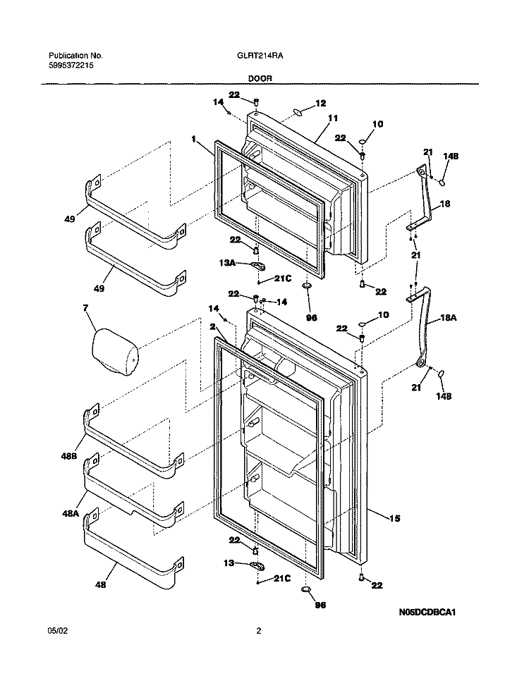 DOORS Diagram and Parts List for GLRT214RAB4  Frigidaire Refrigerator