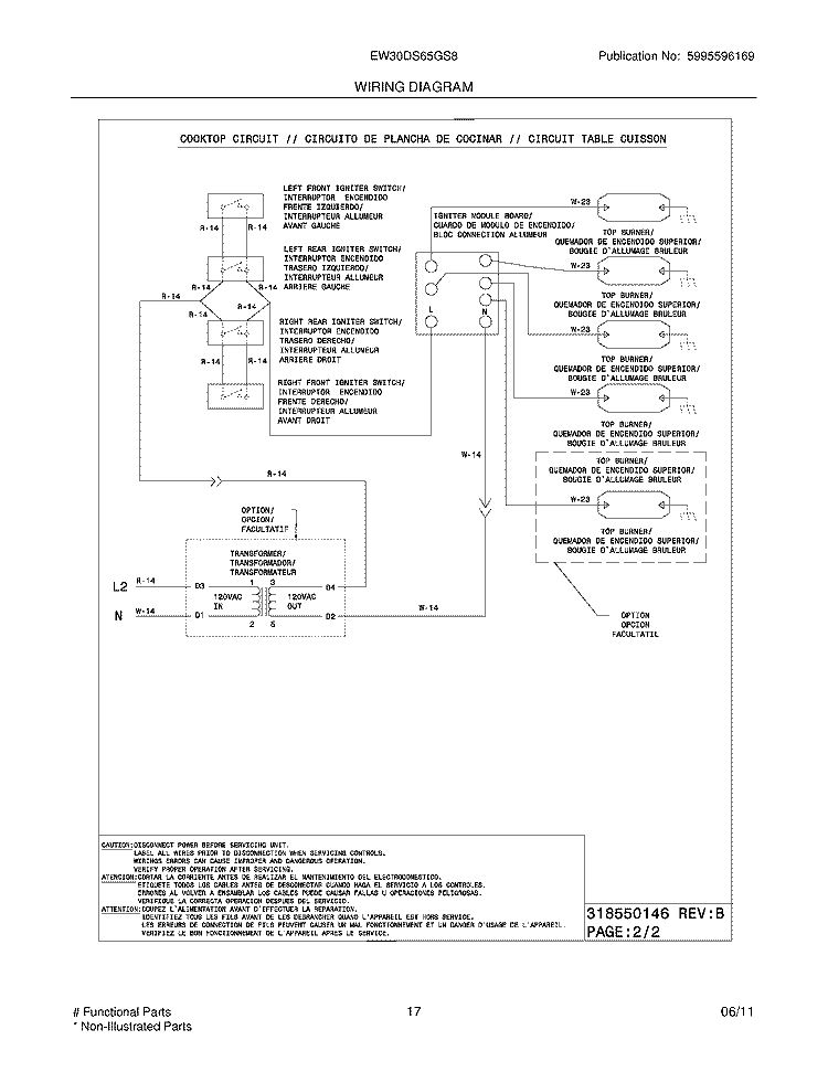WIRING DIAGRAM Diagram and Parts List for EW30DS65GS8  Electrolux Range