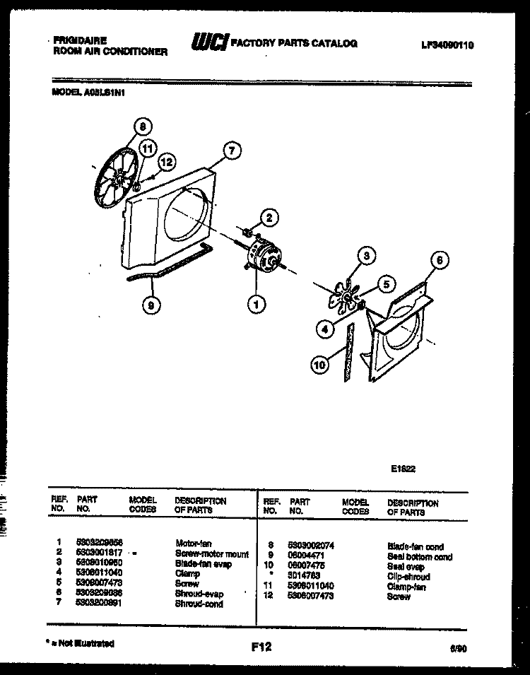 AIR HANDLING PARTS Diagram and Parts List for A05LS1N1  Frigidaire Air Conditioner
