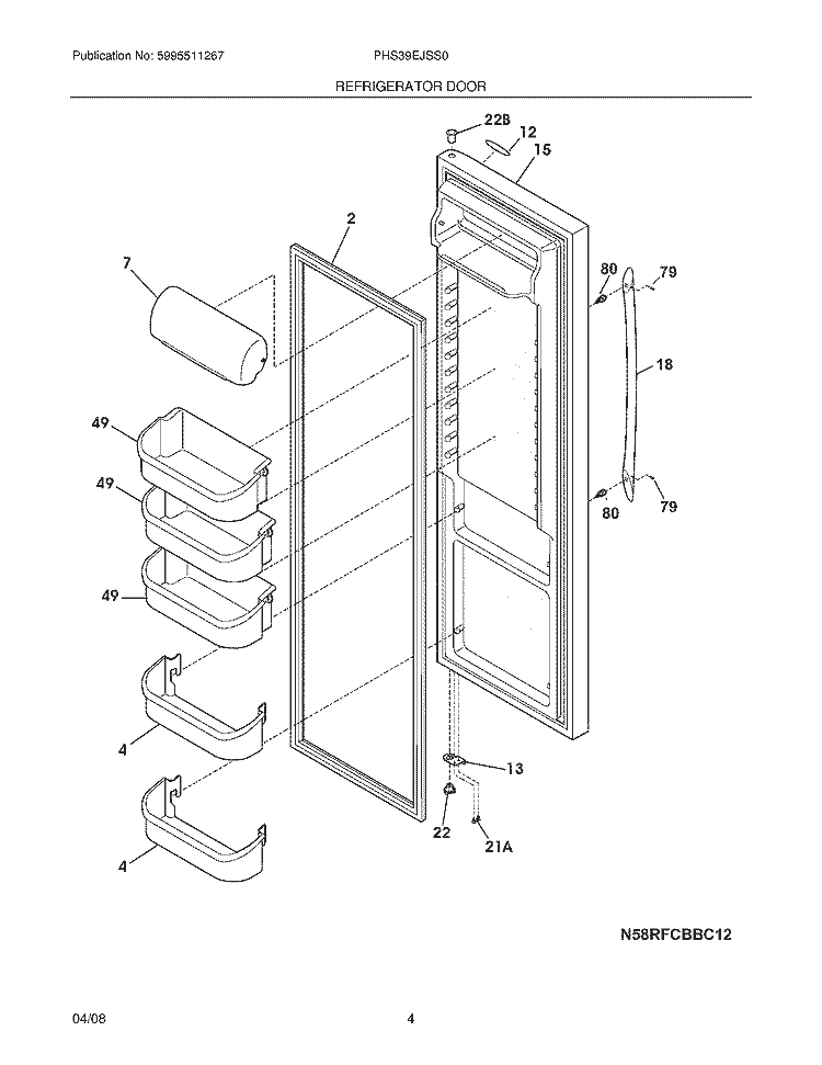 REFRIGERATOR DOOR Diagram and Parts List for PHS39EJSS0  Frigidaire Refrigerator