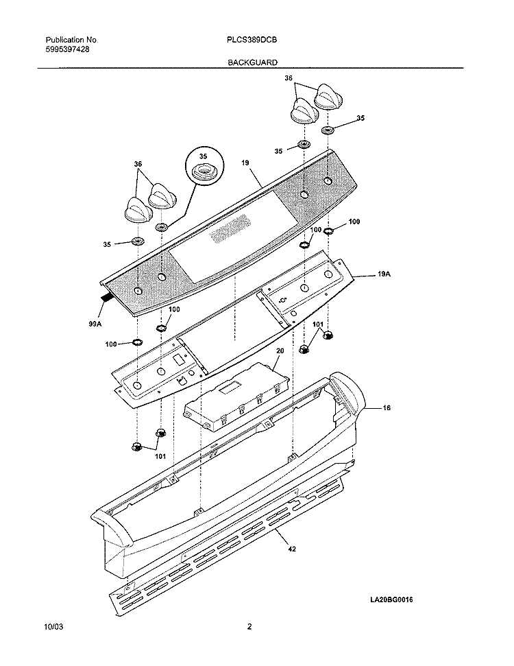 BACKGUARD Diagram and Parts List for PLCS389DCB  Frigidaire Range
