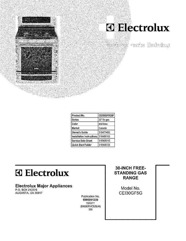 COVER Diagram and Parts List for CEI30GF5GSF  Electrolux Range