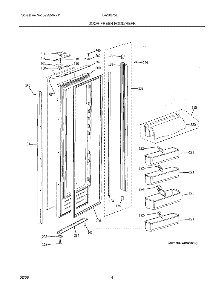 DOOR - FRESH FOOD / REFR Diagram and Parts List for E42BS75ETT  Electrolux Refrigerator