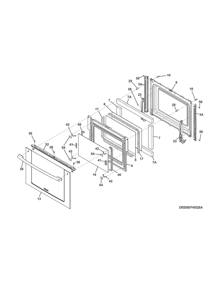 Door Diagram and Parts List for EI30EF4CQSA  Electrolux Range