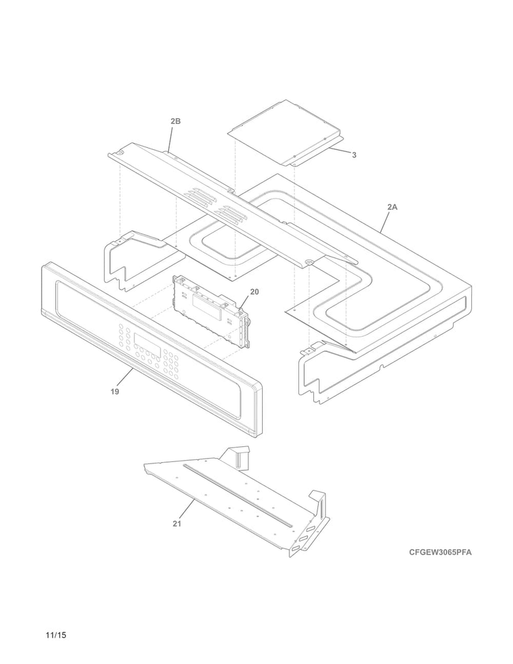 Control Panel Diagram and Parts List for FGEW3065PWD  Frigidaire Wall Oven