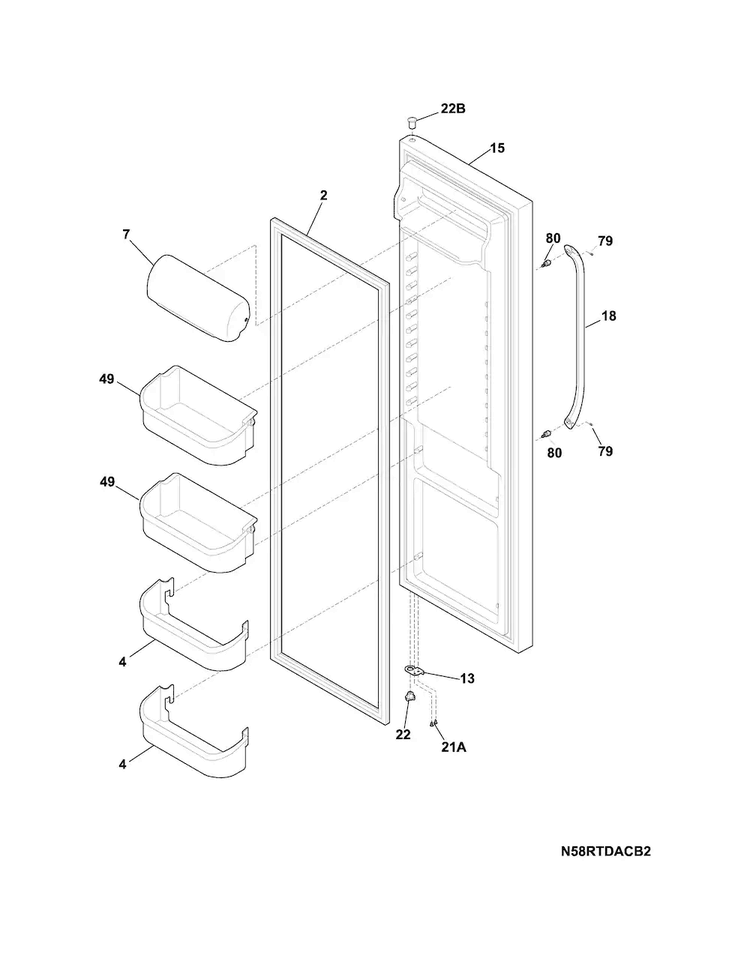 Refrigerator Door Diagram and Parts List for FFHS2611PFCA  Frigidaire Refrigerator