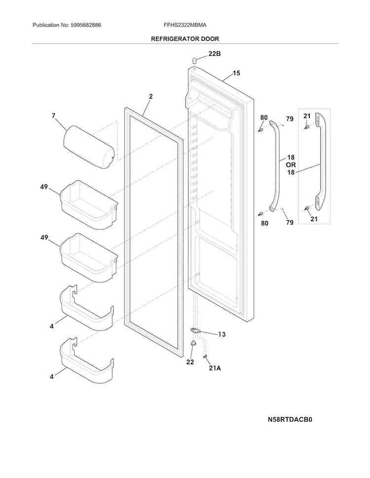 Refrigerator Door Diagram and Parts List for FFHS2322MBMA  Frigidaire Refrigerator