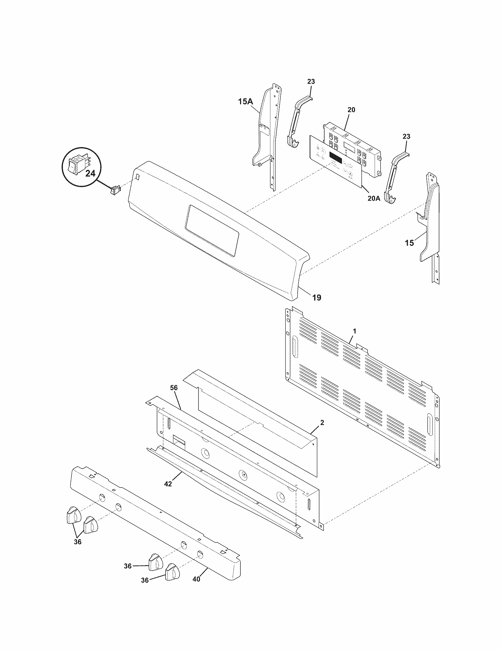 Backguard Diagram and Parts List for 79072403013  Kenmore Range