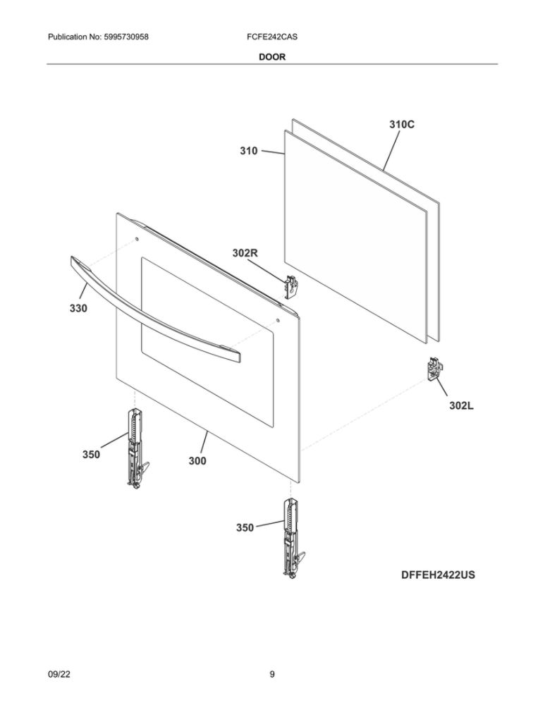 Door Diagram and Parts List for FCFE242CAS  Frigidaire Range