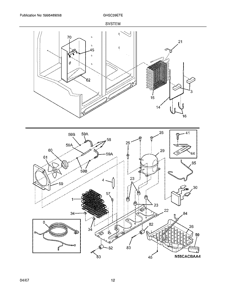 SYSTEM Diagram and Parts List for GHSC39ETEB2  Frigidaire Refrigerator