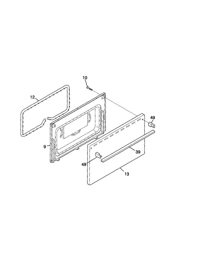Door Diagram and Parts List for FEF305PHTB  Frigidaire Range