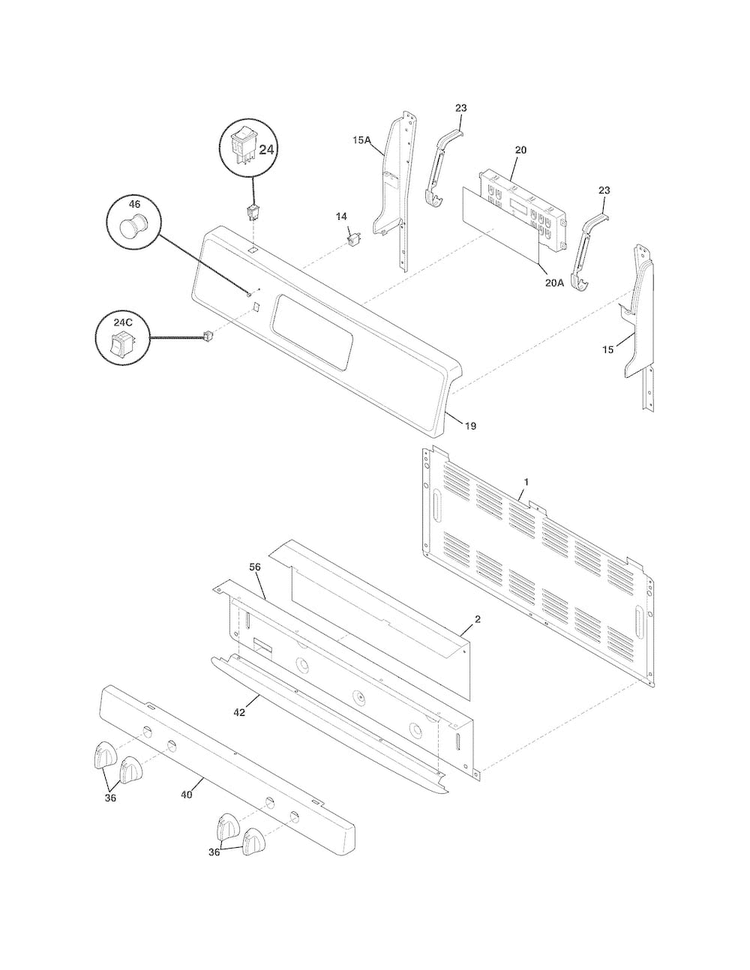 Backguard Diagram and Parts List for LFGF3019NSA  Frigidaire Range