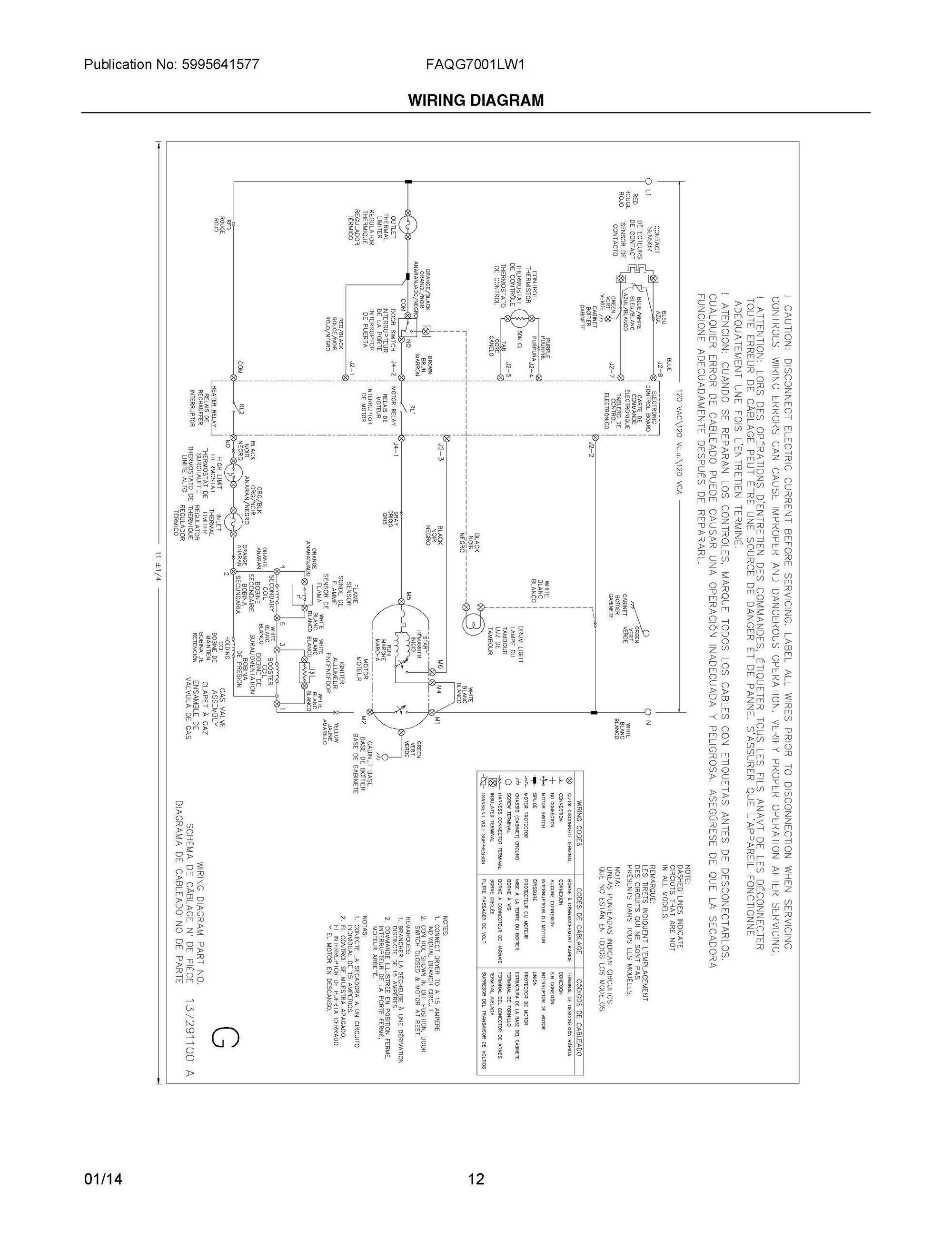 07 - WIRING DIAGRAM Diagram and Parts List for FAQG7001LW1  Frigidaire Dryer