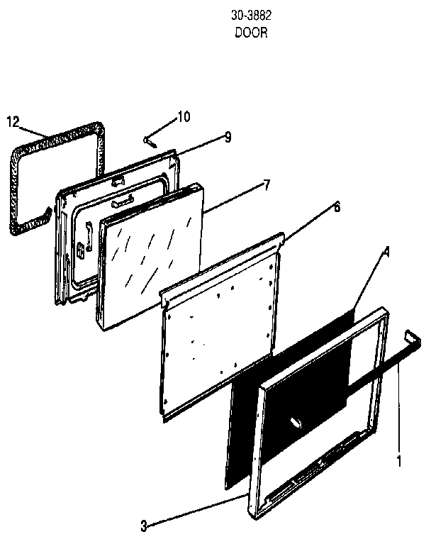Door Diagram and Parts List for 30-3882  Tappan Range