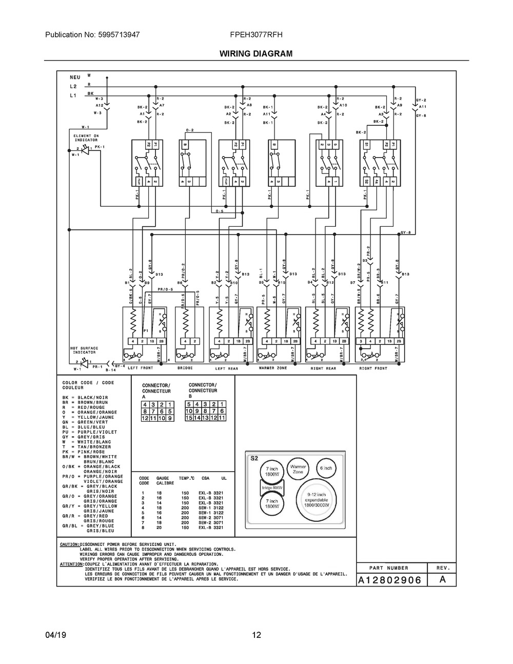 Wiring Diagram Diagram and Parts List for FPEH3077RFH  Frigidaire Range