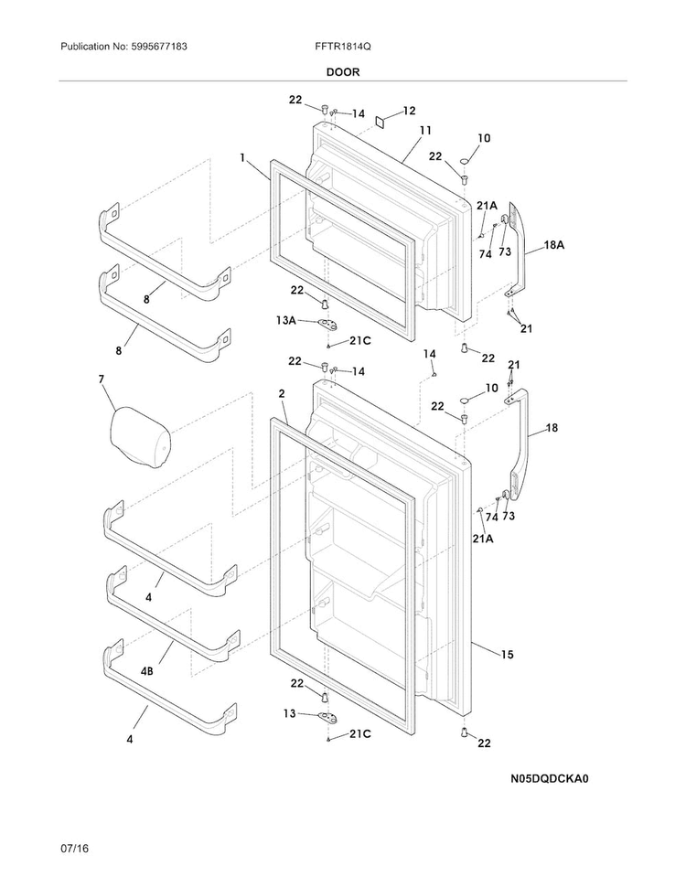 Doors Diagram and Parts List for FFTR1814QW4A  Frigidaire Refrigerator