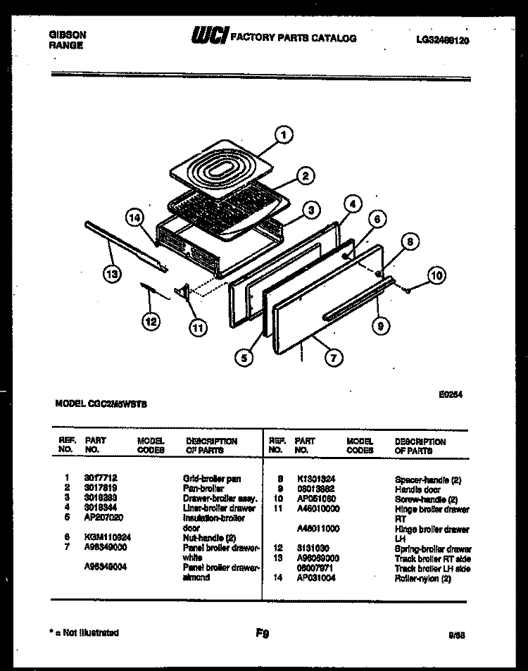 BROILER DRAWER PARTS Diagram and Parts List for CGC2M5WSTB  Gibson Range