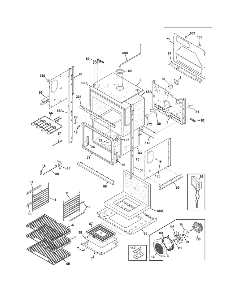 Lower Oven Diagram and Parts List for EI30EW45KW2  Electrolux Wall Oven