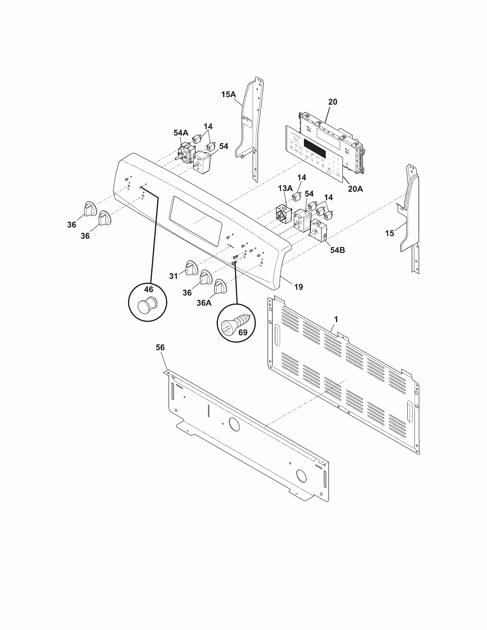 Backguard Diagram and Parts List for 79092703015  Kenmore Range