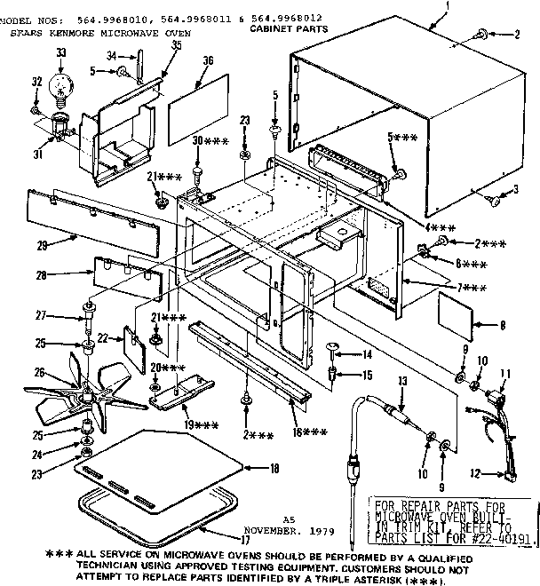 Cabinet Parts Diagram and Parts List for 5649968010  Kenmore Microwave