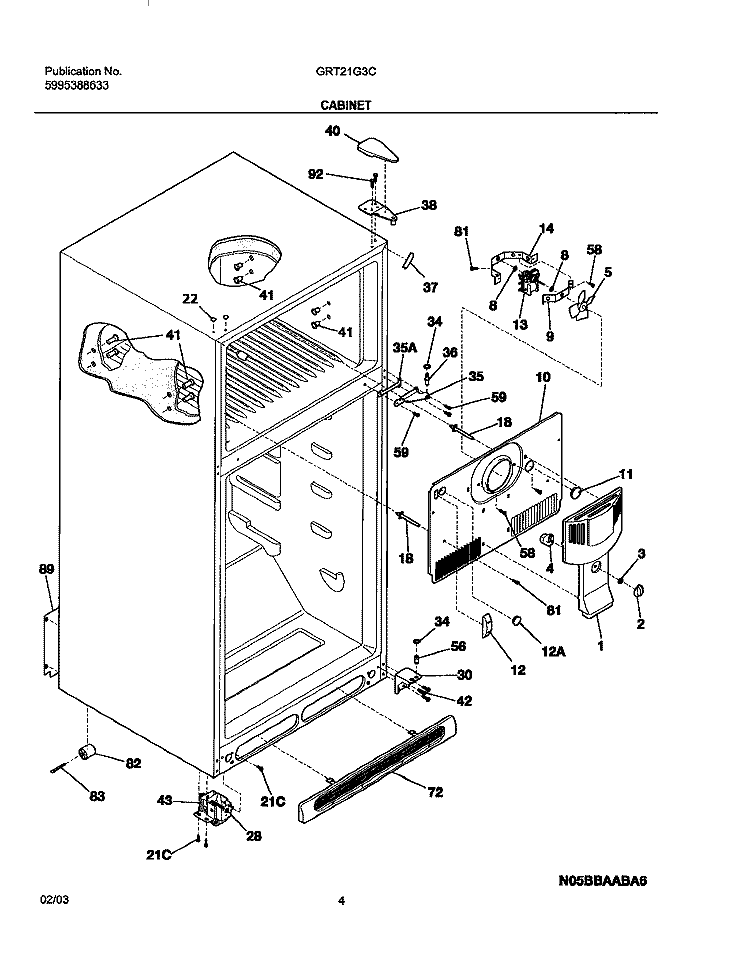 CABINET Diagram and Parts List for GRT21G3CQ0  Gibson Refrigerator