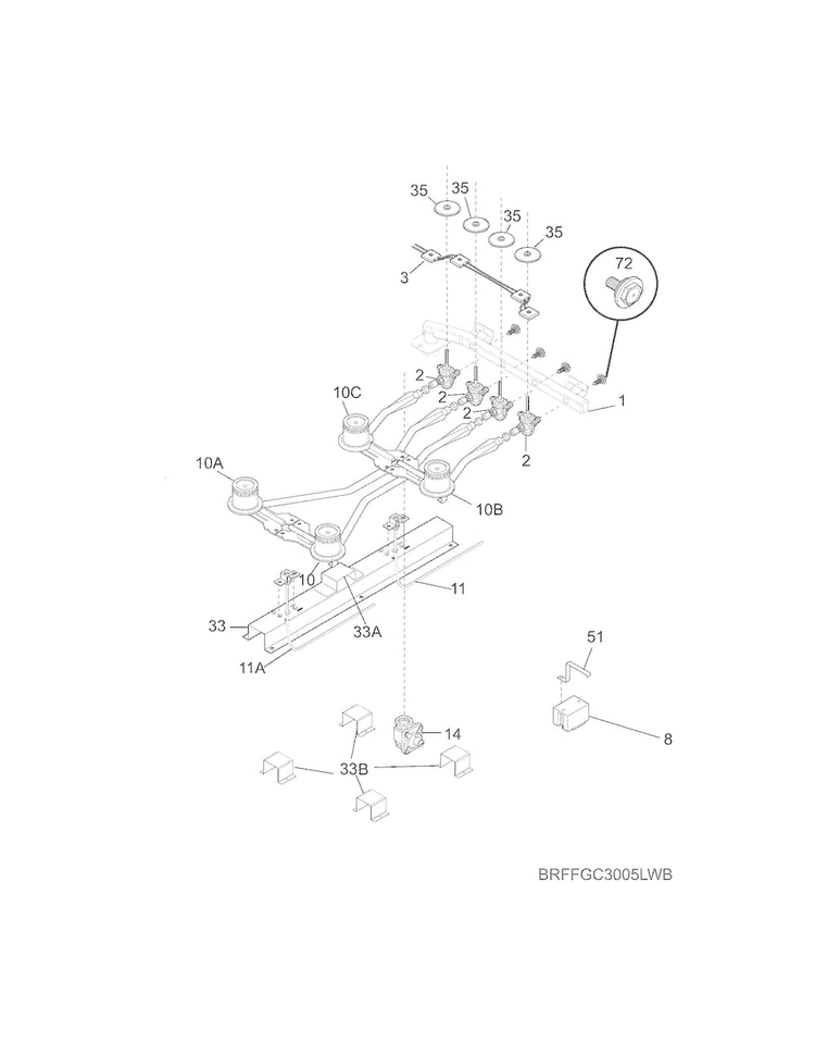 Burner Diagram and Parts List for FFLC3005LWB  Frigidaire Cooktop